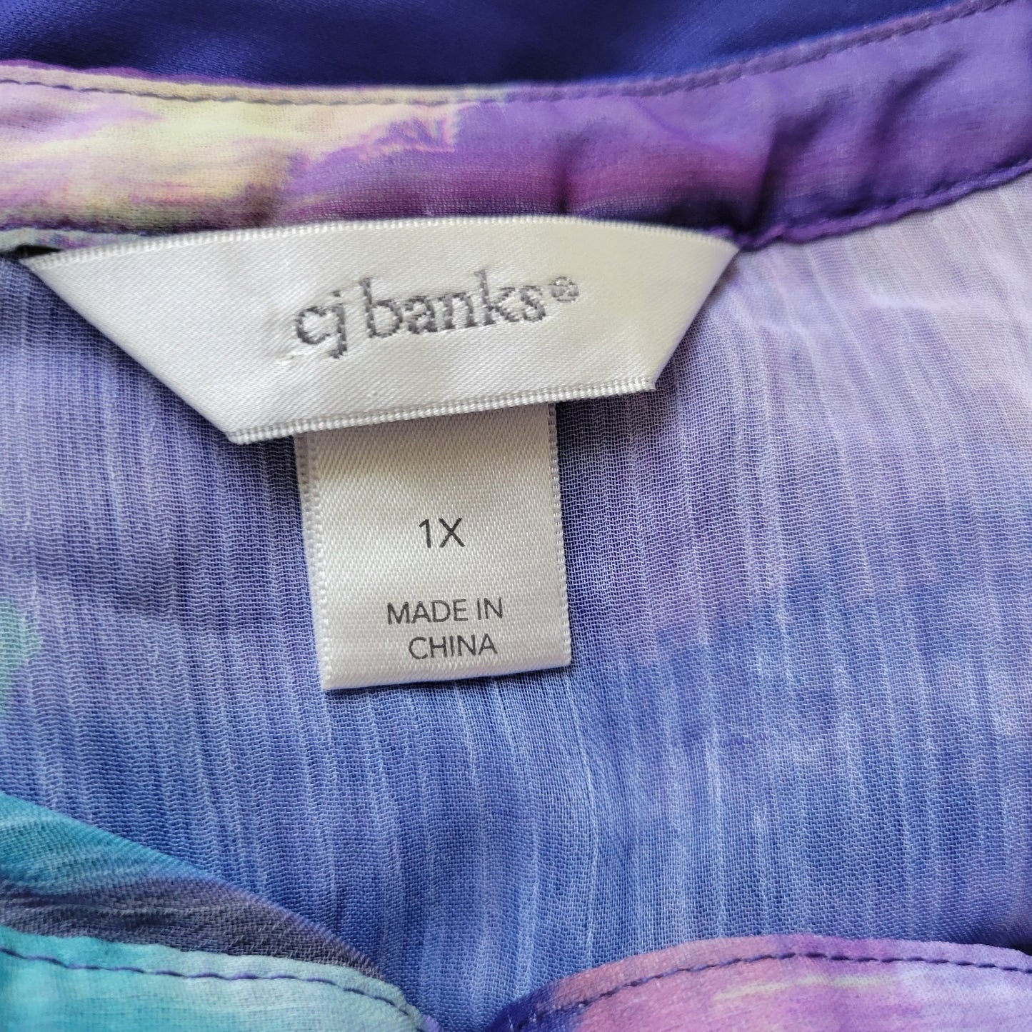 CJ Banks Womens Top 1X Plus Cap Sleeve Blue Purple Watercolor Lined Lightweight