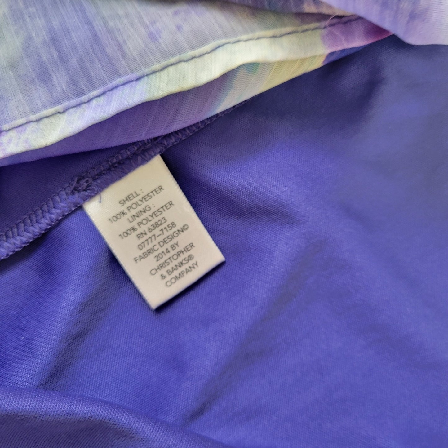 CJ Banks Womens Top 1X Plus Cap Sleeve Blue Purple Watercolor Lined Lightweight