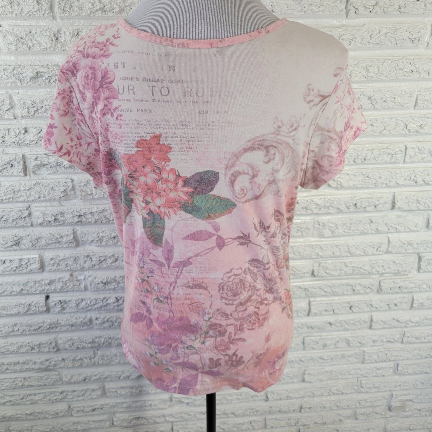 Apt. 9 Womens XL Pink Floral Studded T-Shirt Jersey Stretch Short Sleeve Tee