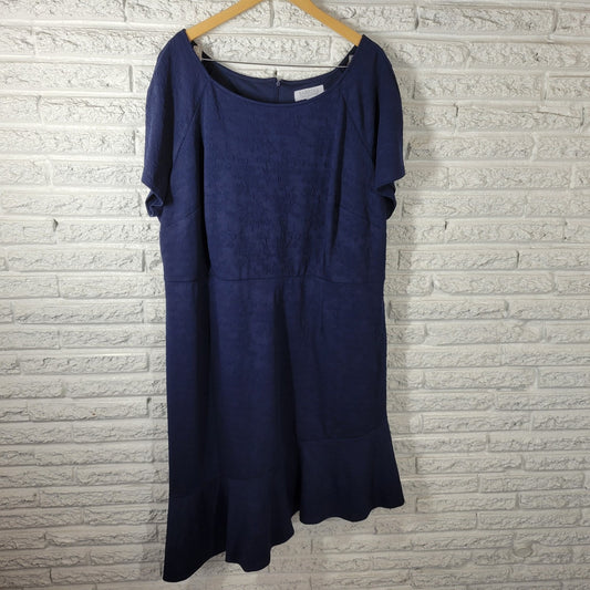 Sabrina Collective Women Dress 4X Plus Asymmetric  Blue Textured Zip Fit Flare