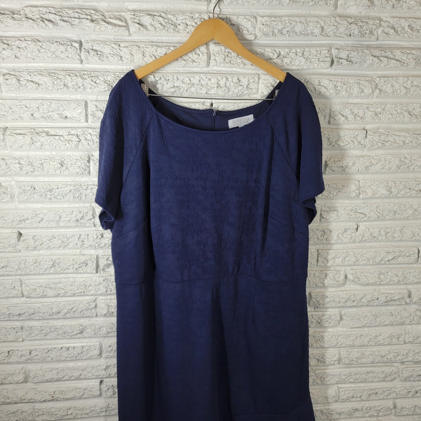 Sabrina Collective Women Dress 4X Plus Asymmetric  Blue Textured Zip Fit Flare