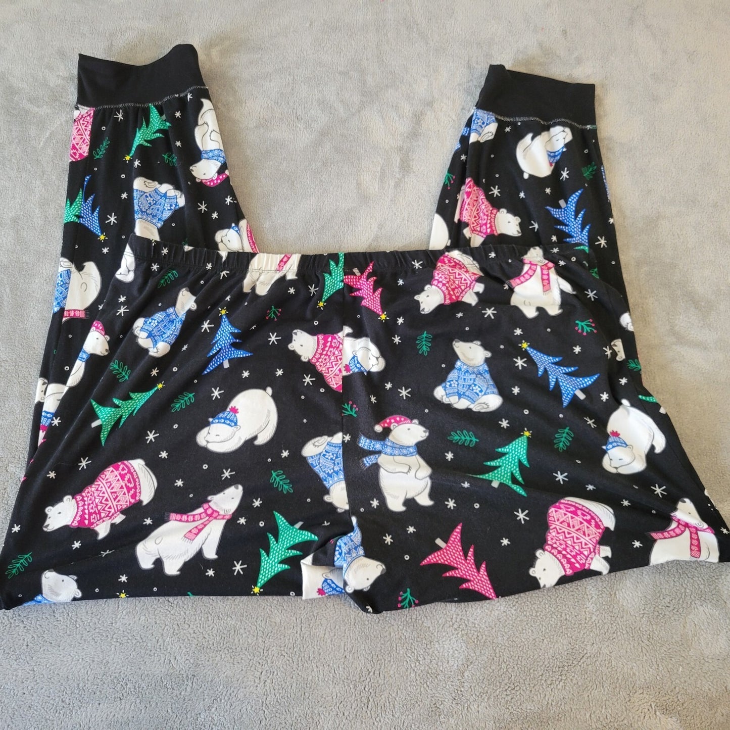 Christmas Secret Treasures Womens Pajama Pants 2X Polar Bears Lightweight Black