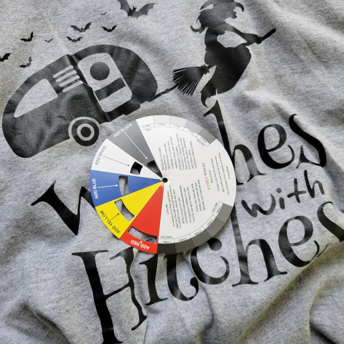 Halloween Womens Top 2XL Plus Raglan Sleeve Gray Witches with Hitches Camping