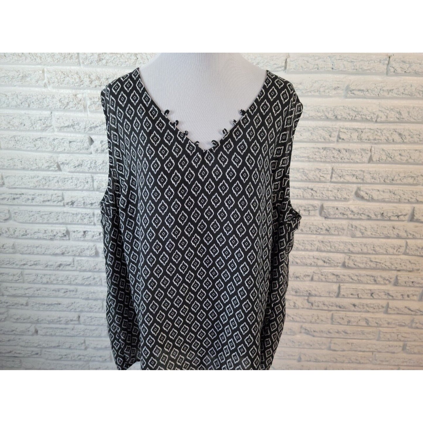 Terra Sky Womens Top 3X 24W 26W Plus Tank Black Geometric Asymmetric Sheer