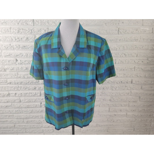 Sag Harbor Women Shirt 18 Plus Shacket Jacket Button Up Collar Casual Blue Plaid