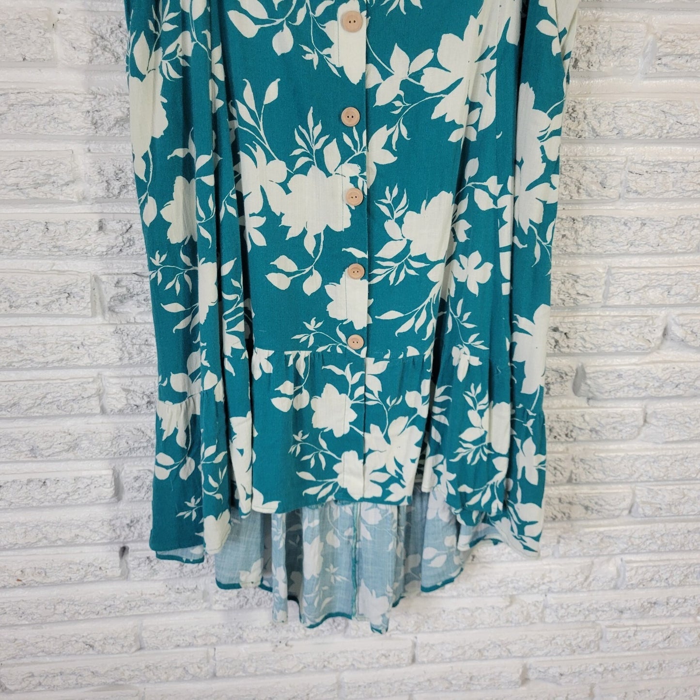 Torrid Women Skirt 2 2X Plus Asymmetric Green Floral Deco Buttons Pockets Ruffle