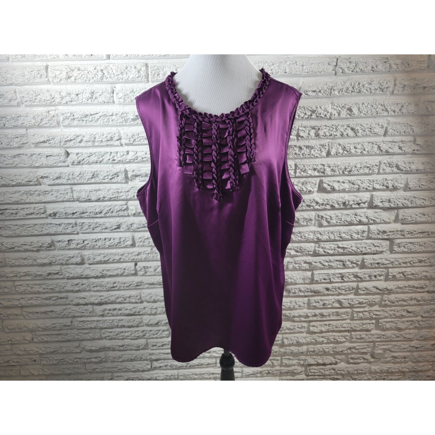 Liz Claiborne Womens Top 3X Plus Sleeveless Purple Polyester Keyhole Ruffle