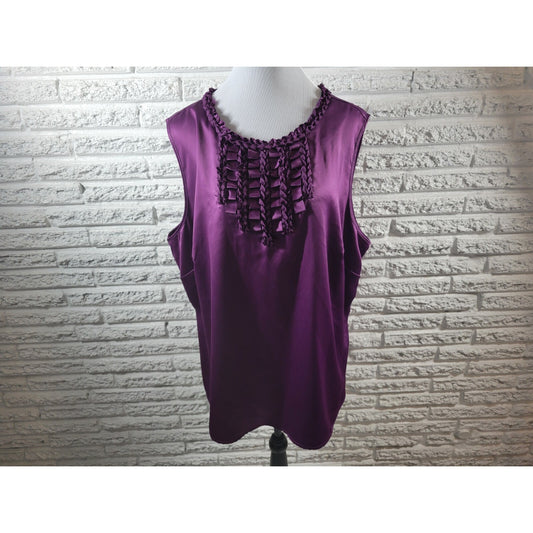 Liz Claiborne Womens Top 3X Plus Sleeveless Purple Polyester Keyhole Ruffle