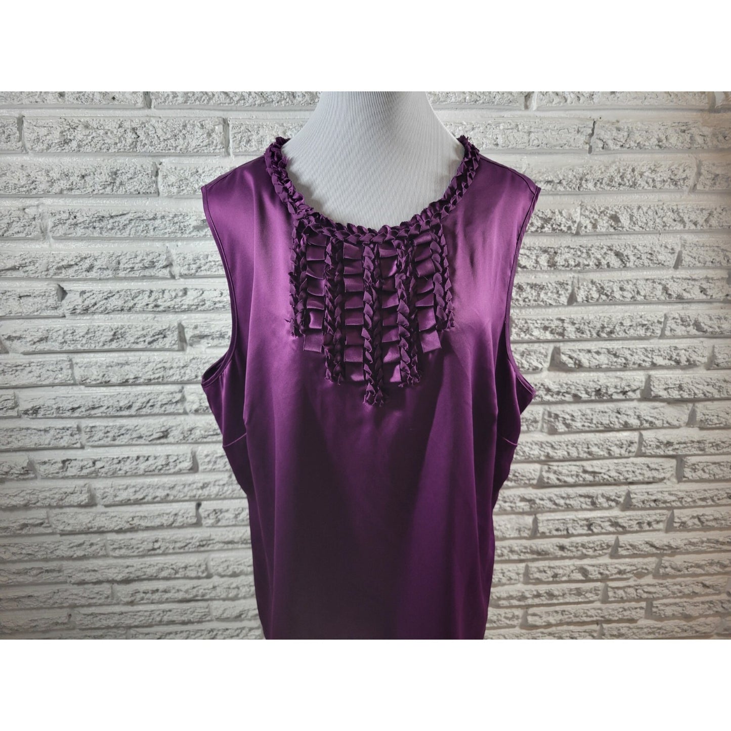 Liz Claiborne Womens Top 3X Plus Sleeveless Purple Polyester Keyhole Ruffle