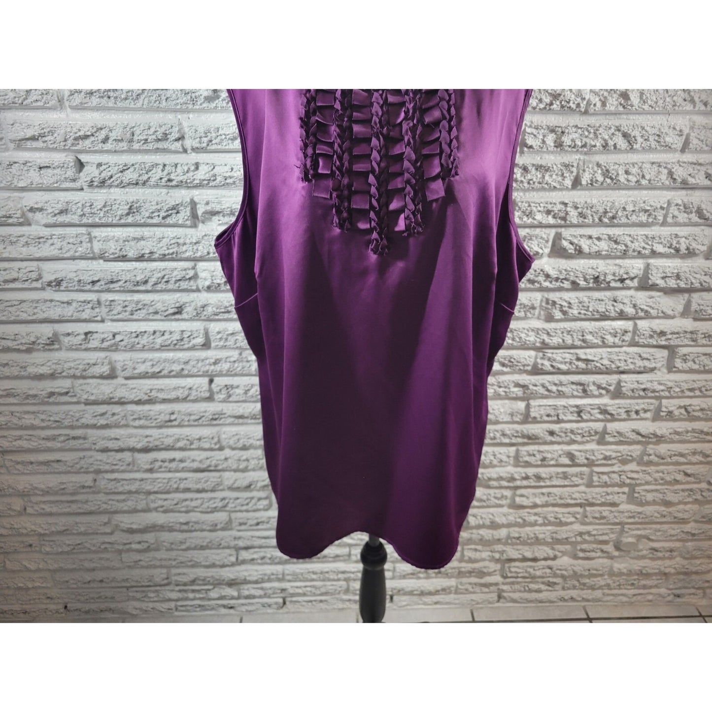 Liz Claiborne Womens Top 3X Plus Sleeveless Purple Polyester Keyhole Ruffle