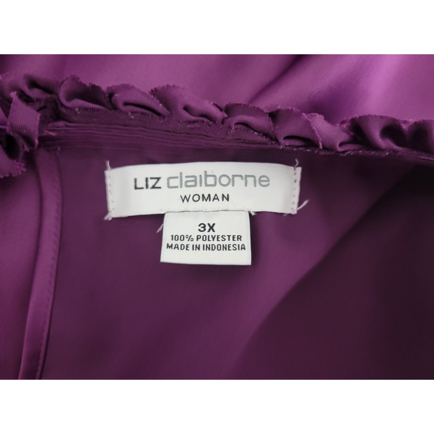 Liz Claiborne Womens Top 3X Plus Sleeveless Purple Polyester Keyhole Ruffle