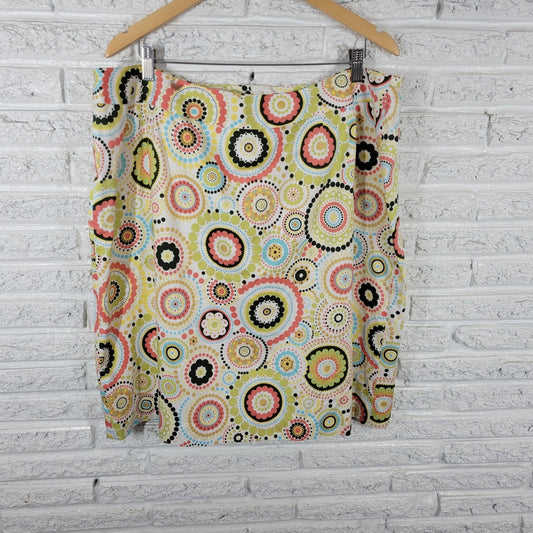 Talbots Womens 18W Plus Size Skirt Mini Pencil Green Pink Geometric Cotton Lined