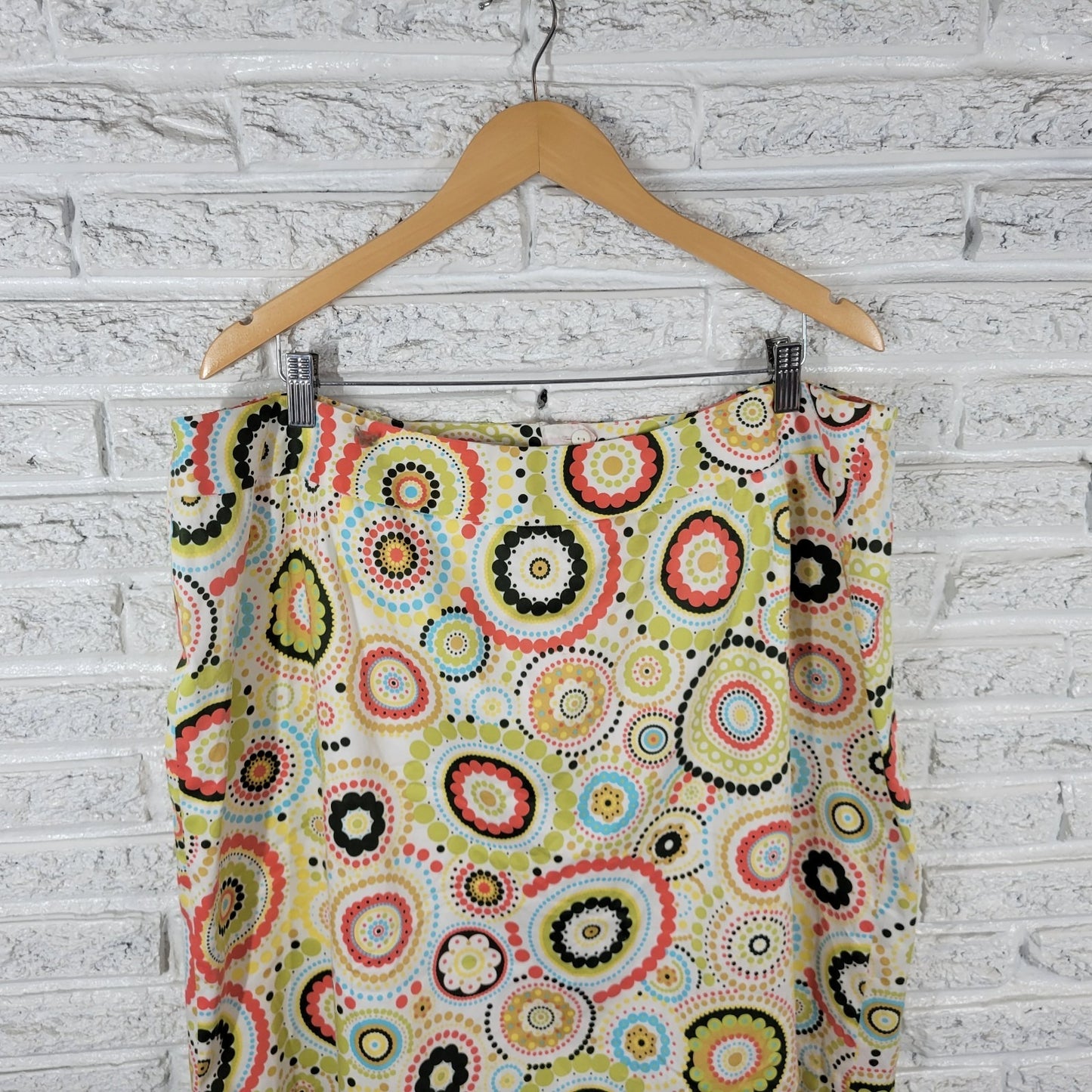 Talbots Womens 18W Plus Size Skirt Mini Pencil Green Pink Geometric Cotton Lined