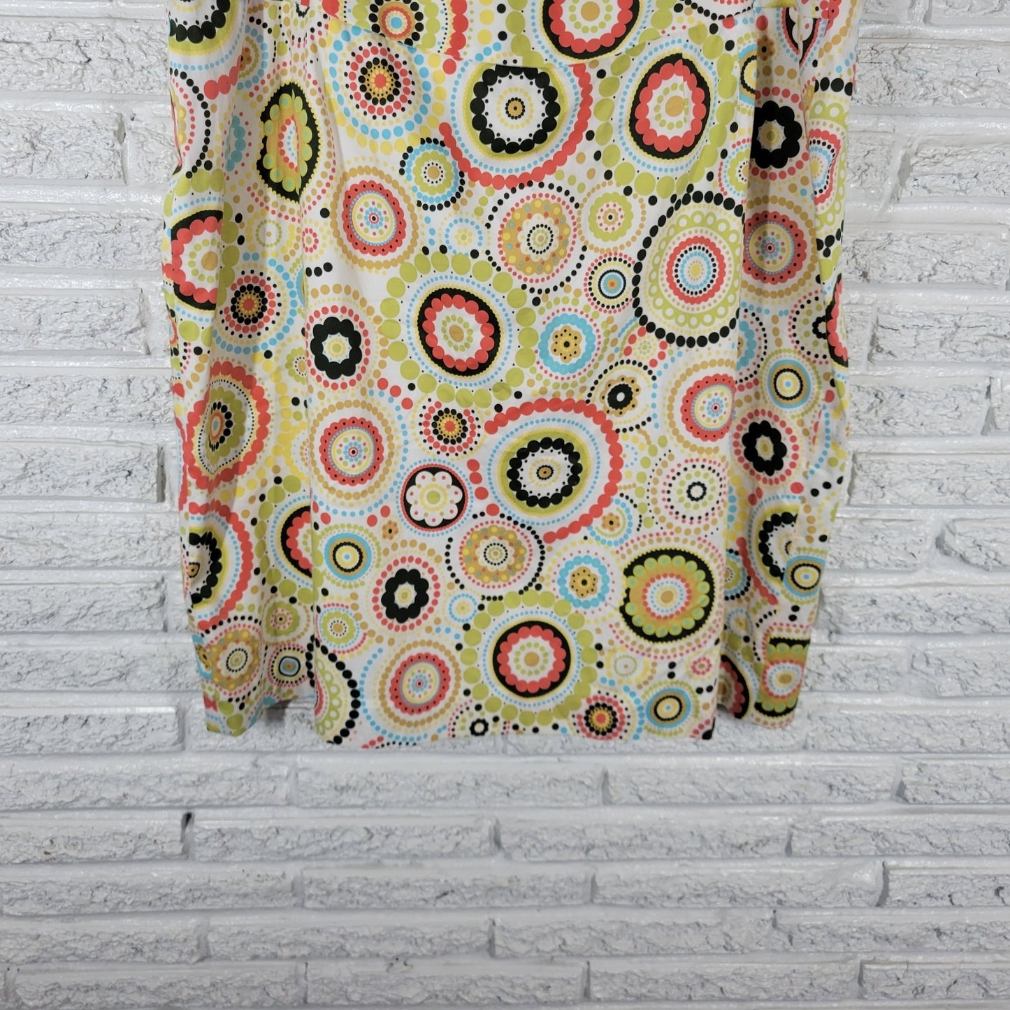 Talbots Womens 18W Plus Size Skirt Mini Pencil Green Pink Geometric Cotton Lined