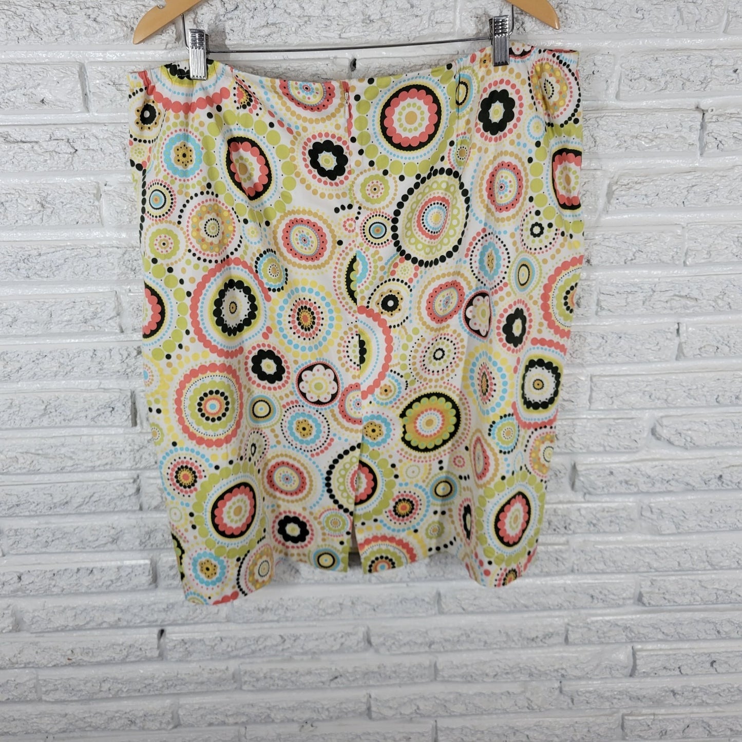 Talbots Womens 18W Plus Size Skirt Mini Pencil Green Pink Geometric Cotton Lined