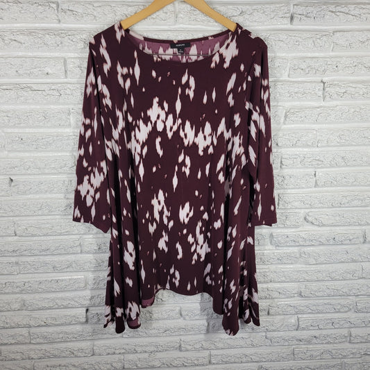 Alfani Women's 2X Plus Tunic Brown White Watercolor Round Neck 3/4 Sleeve WAT13E