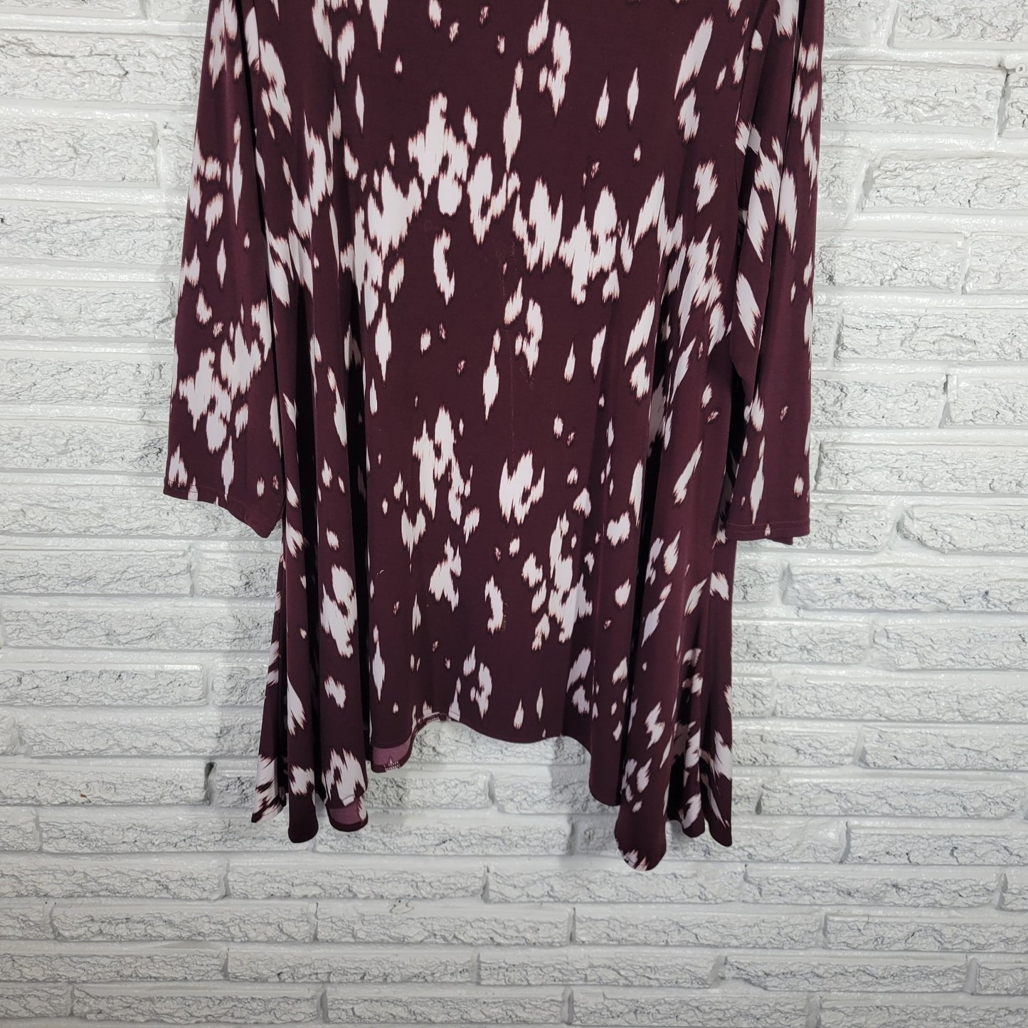 Alfani Women's 2X Plus Tunic Brown White Watercolor Round Neck 3/4 Sleeve WAT13E
