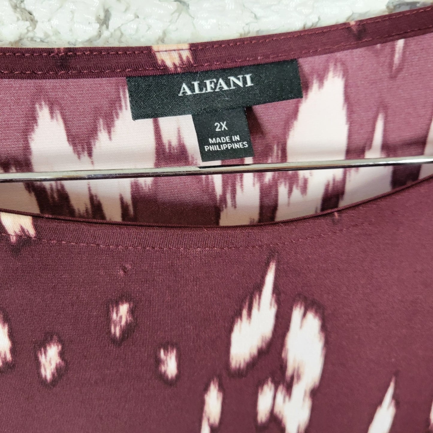Alfani Women's 2X Plus Tunic Brown White Watercolor Round Neck 3/4 Sleeve WAT13E