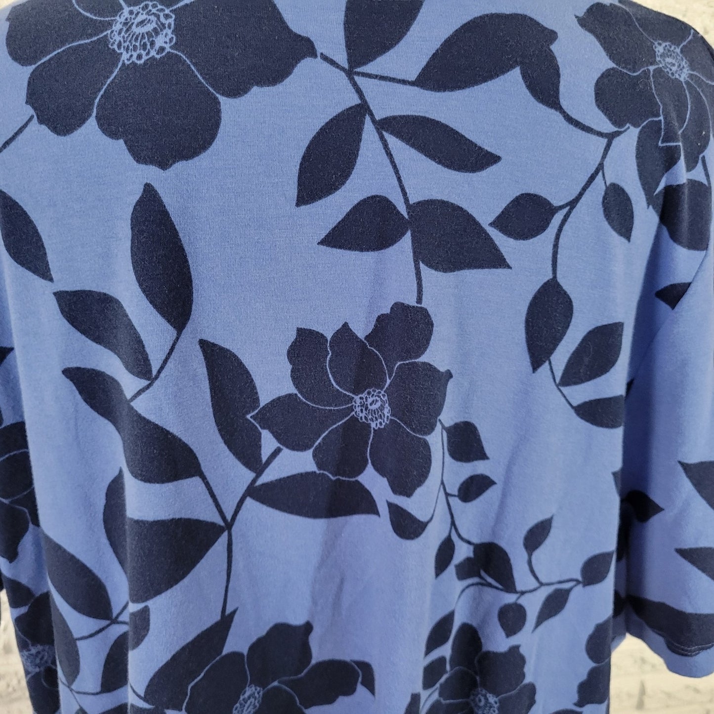 Catherines Womens Top 2X Plus 22W 24W Tee Tunic Blue Floral Cotton Blend Casual