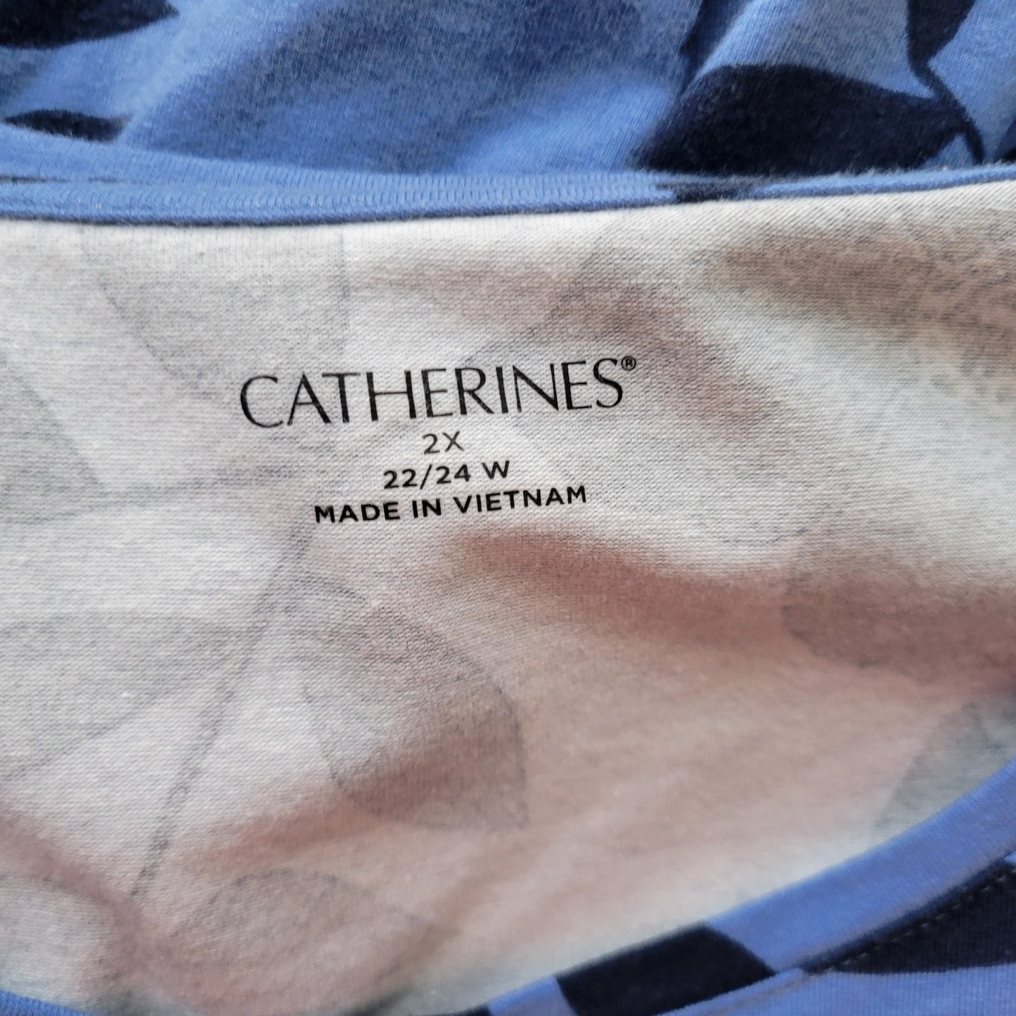 Catherines Womens Top 2X Plus 22W 24W Tee Tunic Blue Floral Cotton Blend Casual