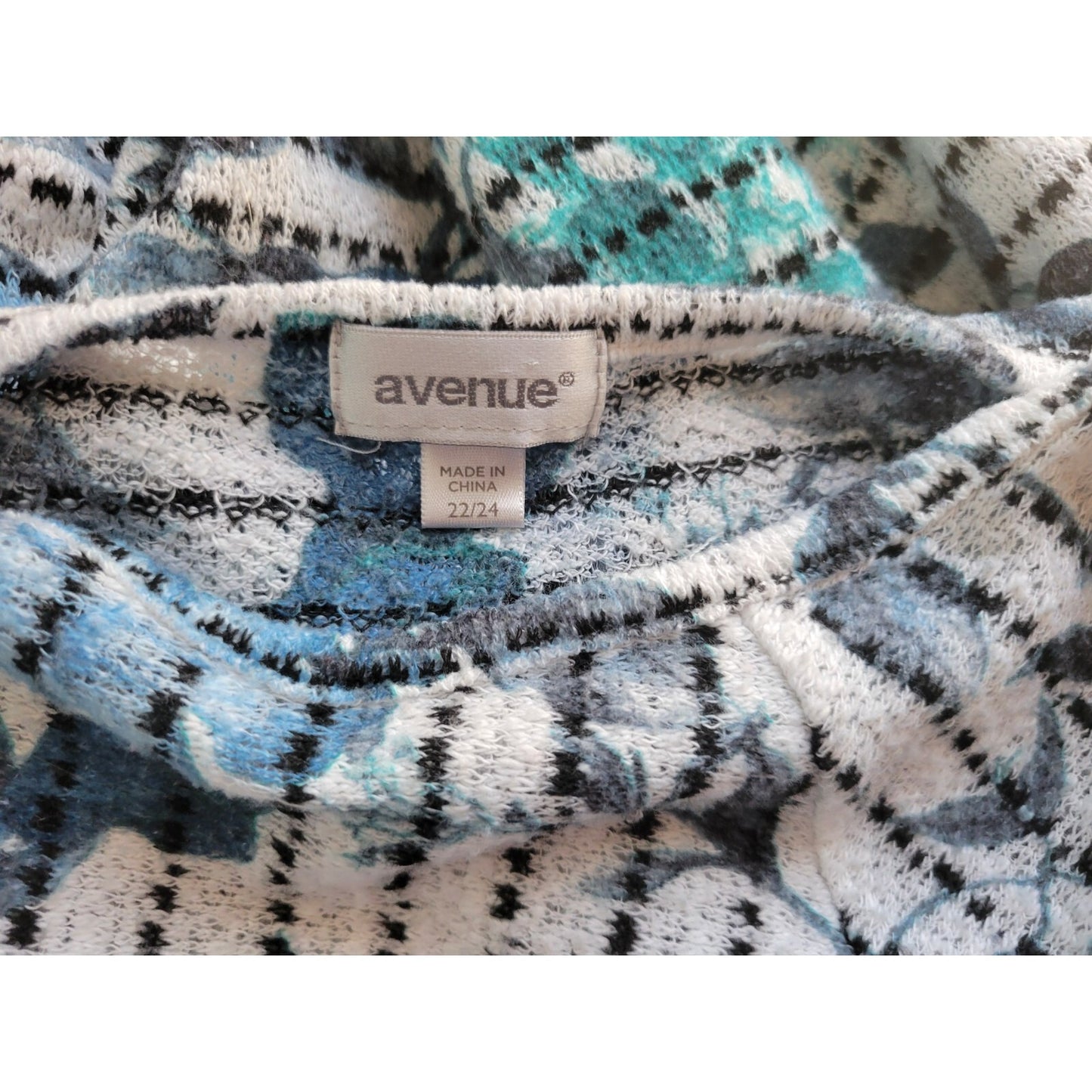 Avenue Womens Top 22 24 Plus 3/4 Bell Sleeve Knit Blue Floral Stripe Office