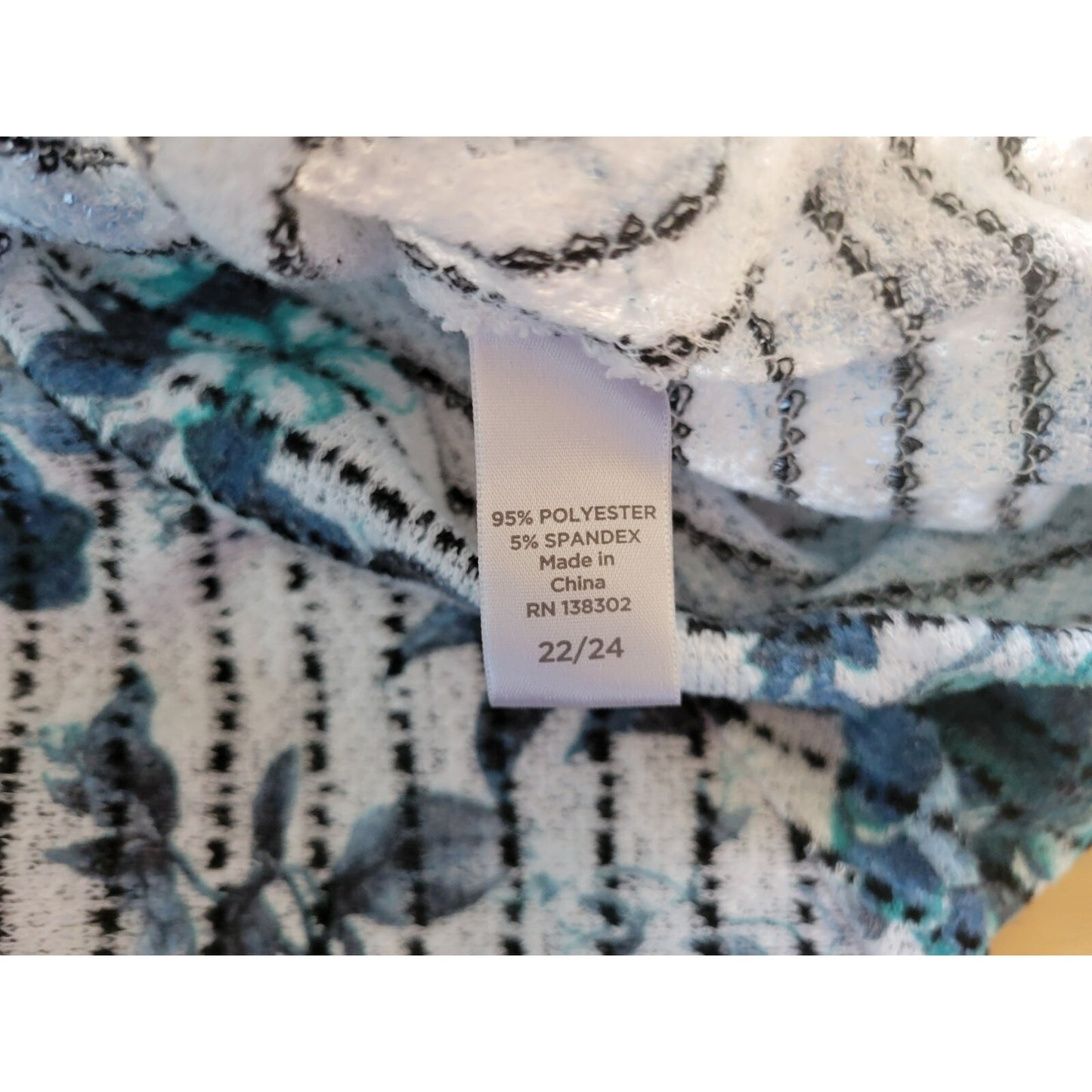 Avenue Womens Top 22 24 Plus 3/4 Bell Sleeve Knit Blue Floral Stripe Office