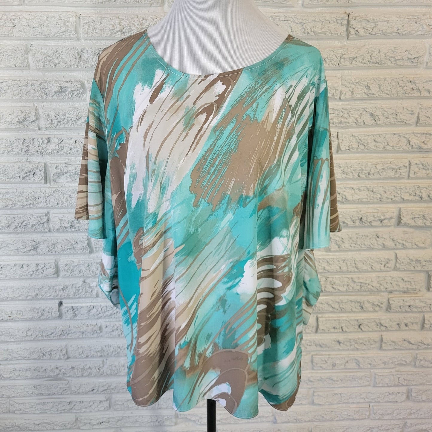 Valerie Stevens Womens Top 18 Batwing Sleeve Lightweight Blue Gray Watercolor