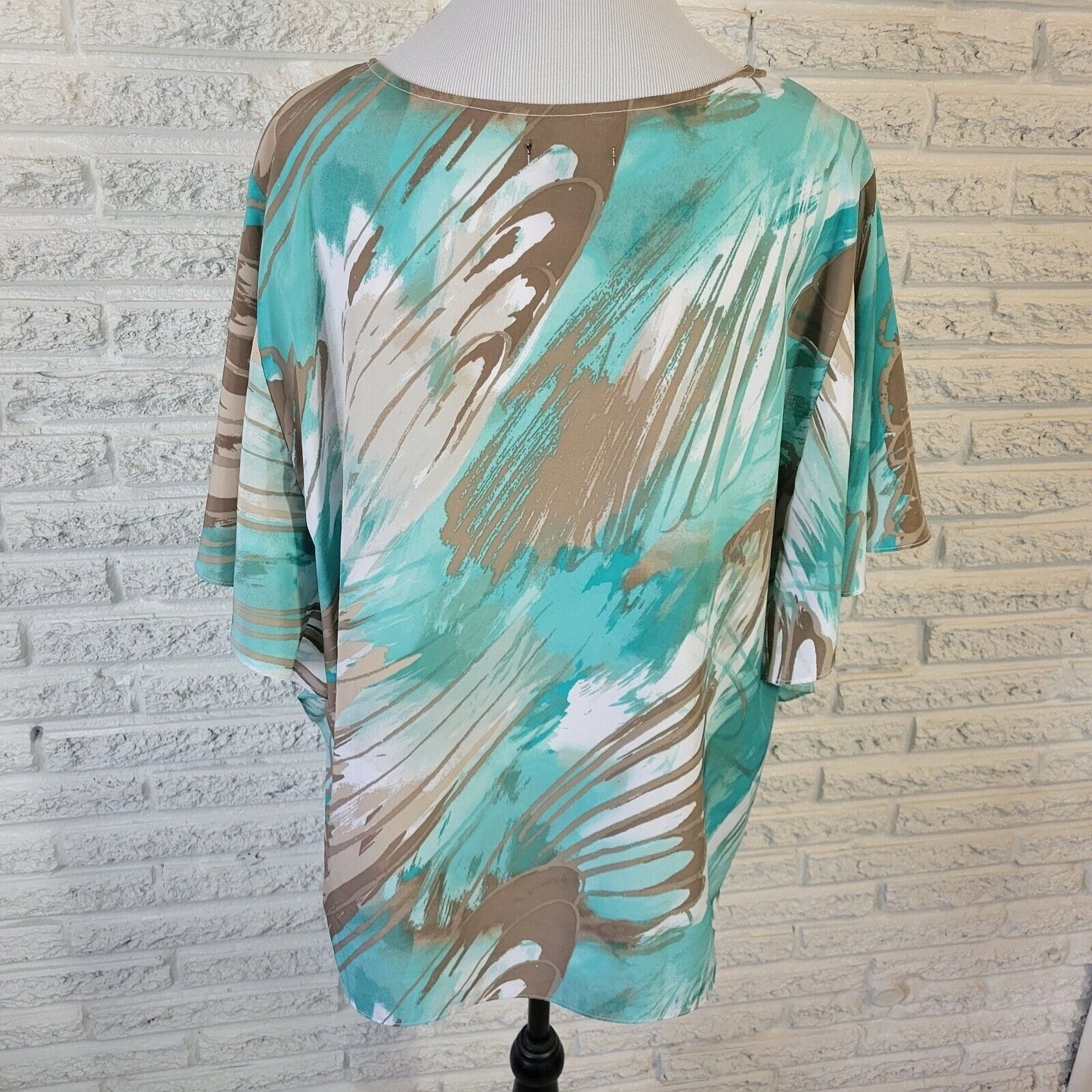 Valerie Stevens Womens Top 18 Batwing Sleeve Lightweight Blue Gray Watercolor