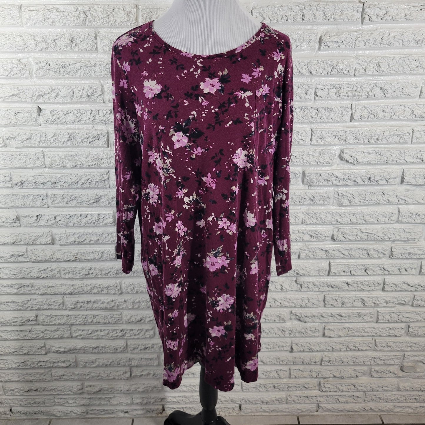 J Jill Womens Pajama Top XL Long Sleeve Purple Floral Loungewear Cotton Blend