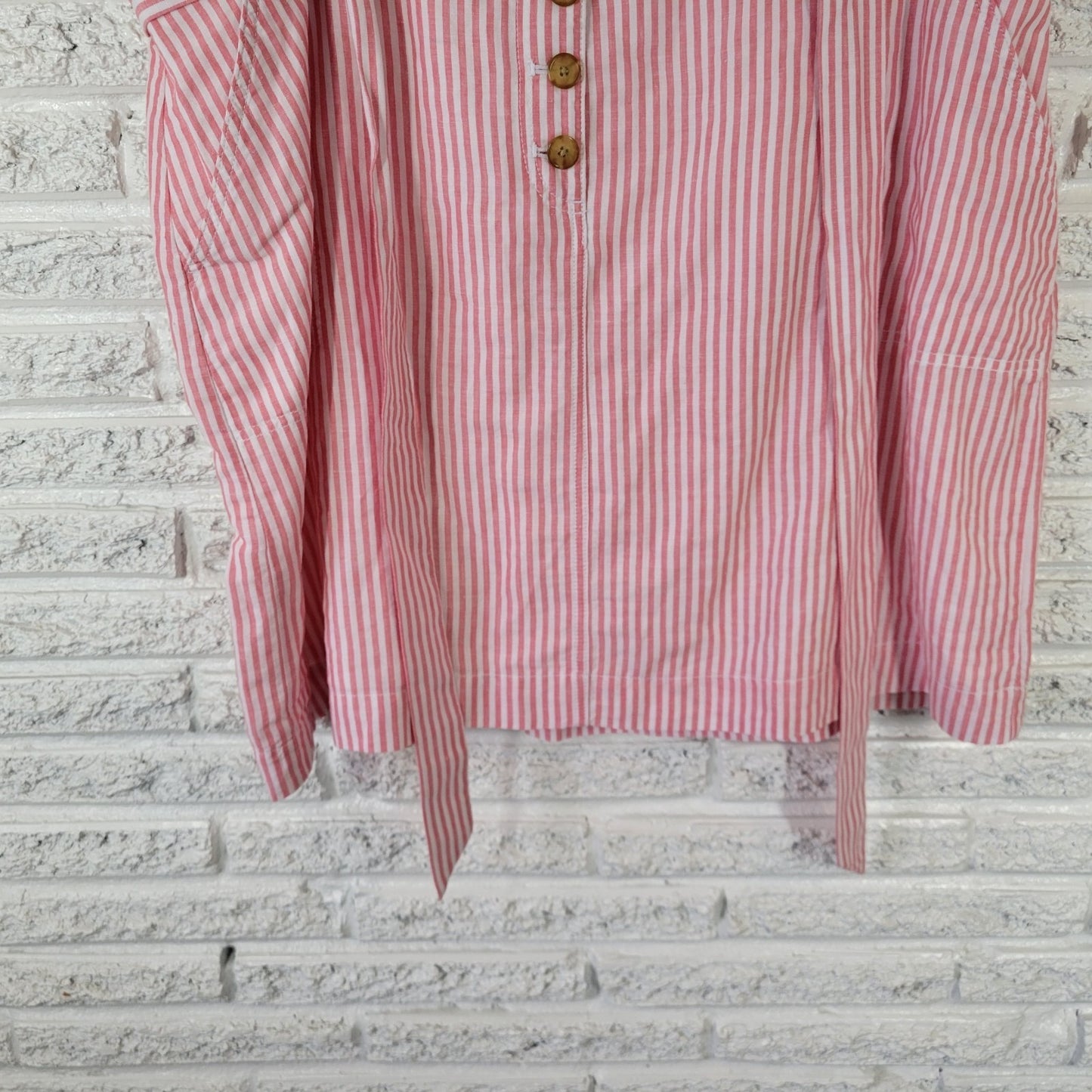 Talbots 22WP Petite Plus Pink Striped Skirt Linen Cotton A-Line Belted Pockets