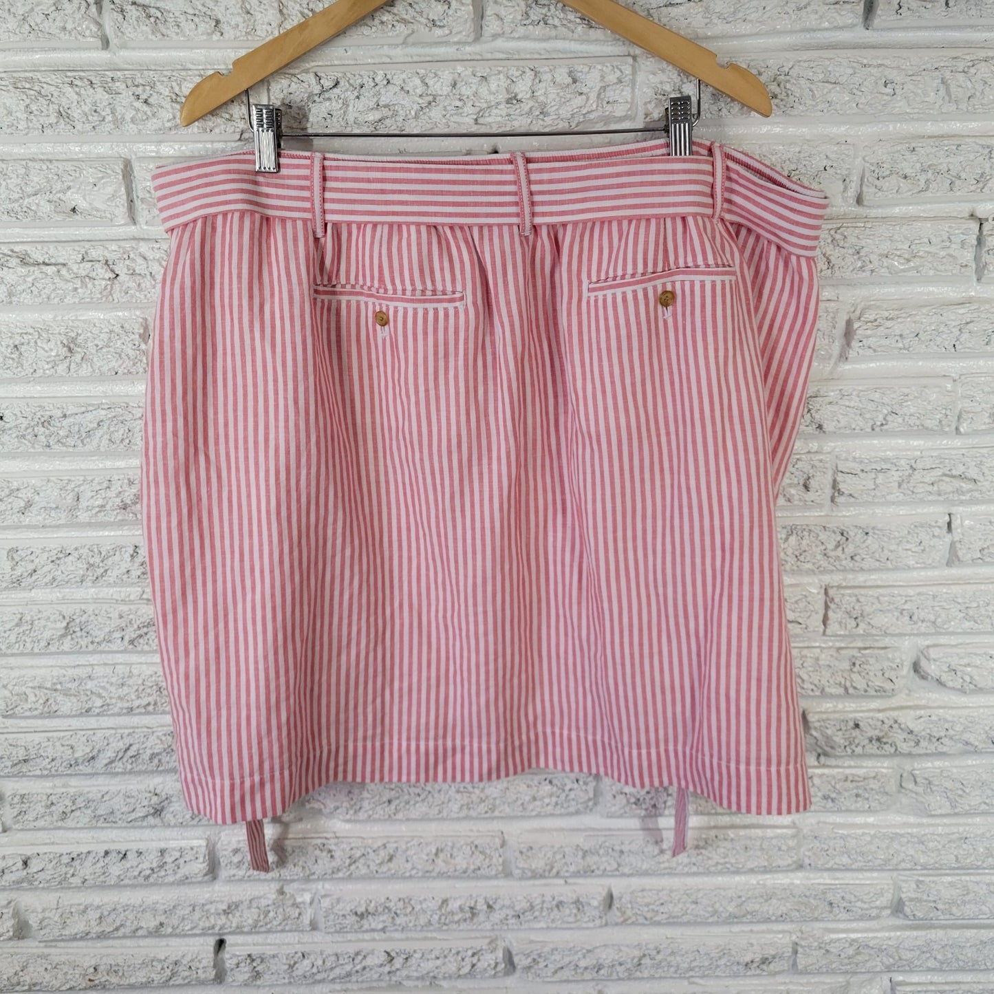 Talbots 22WP Petite Plus Pink Striped Skirt Linen Cotton A-Line Belted Pockets