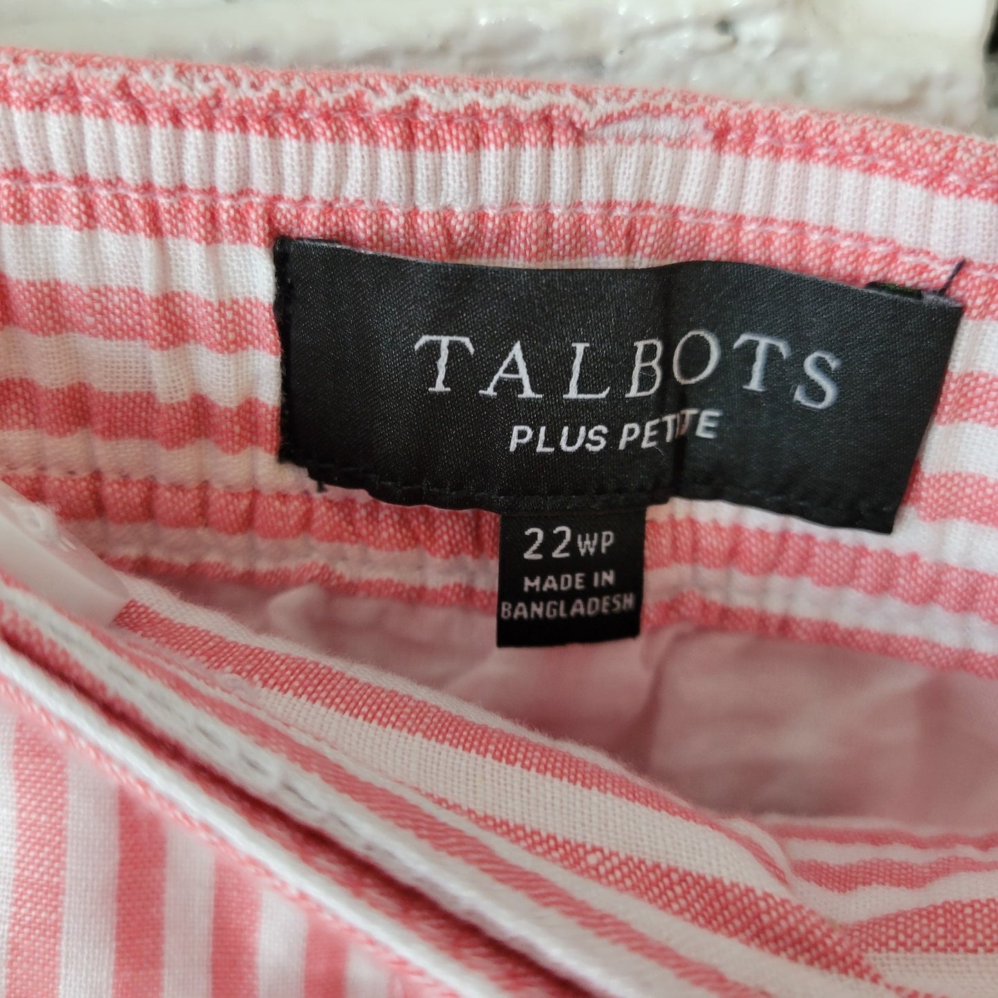 Talbots 22WP Petite Plus Pink Striped Skirt Linen Cotton A-Line Belted Pockets