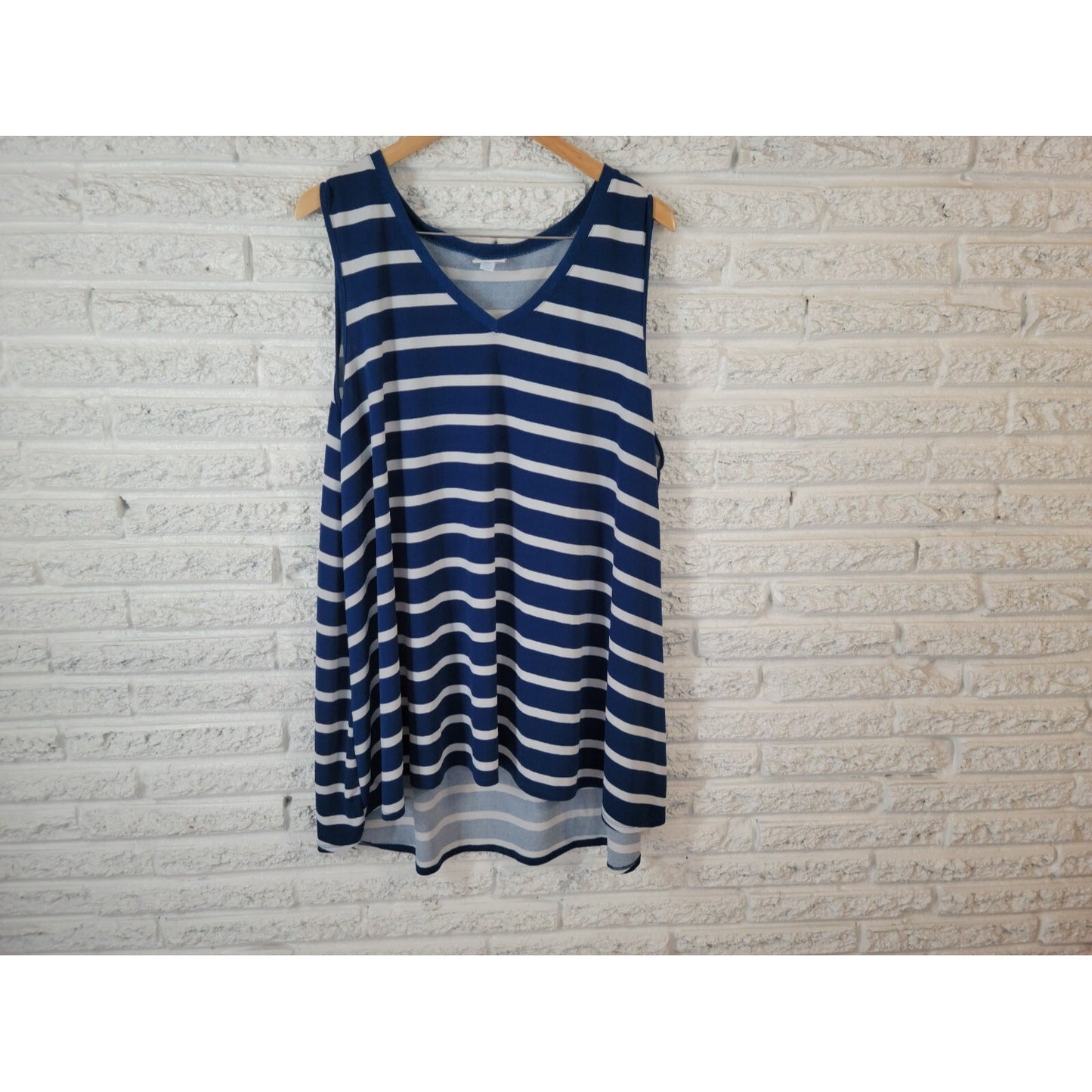 Lularoe Women Top 2XL Plus Tunic Sleeveless Dress Asymmetric Blue Stripe Casual