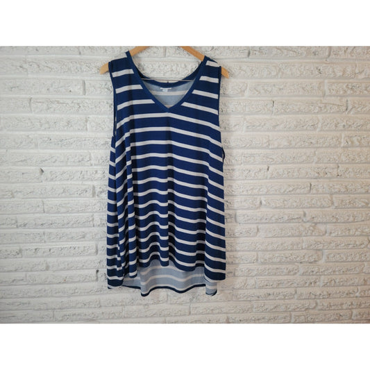 Lularoe Women Top 2XL Plus Tunic Sleeveless Dress Asymmetric Blue Stripe Casual