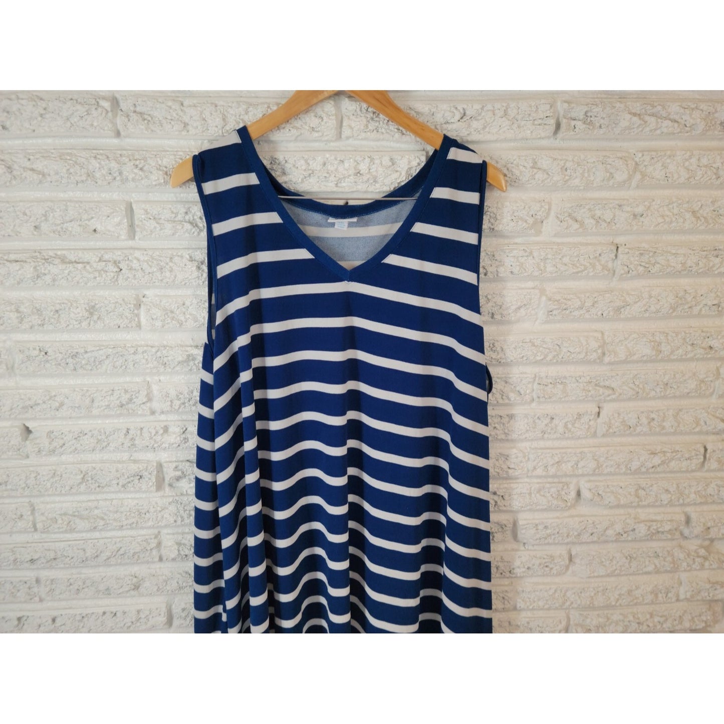 Lularoe Women Top 2XL Plus Tunic Sleeveless Dress Asymmetric Blue Stripe Casual