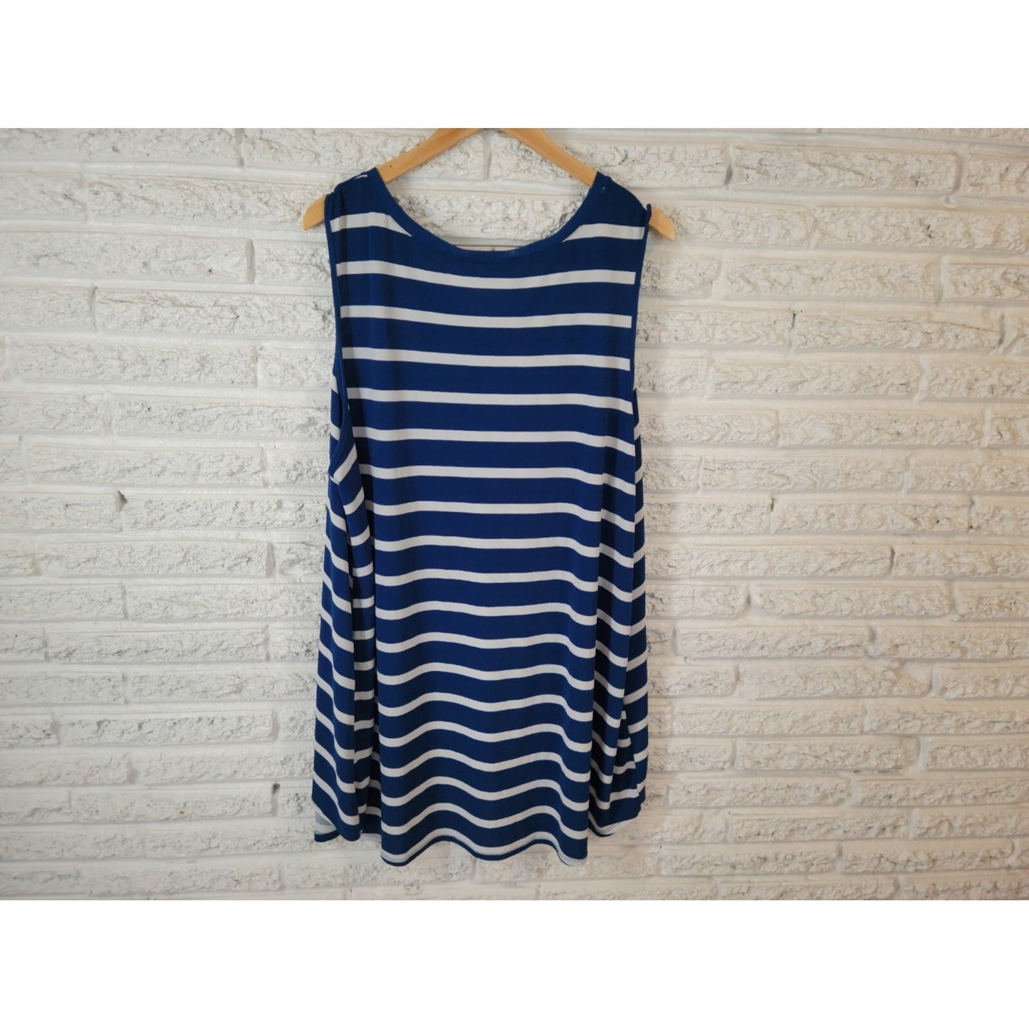 Lularoe Women Top 2XL Plus Tunic Sleeveless Dress Asymmetric Blue Stripe Casual