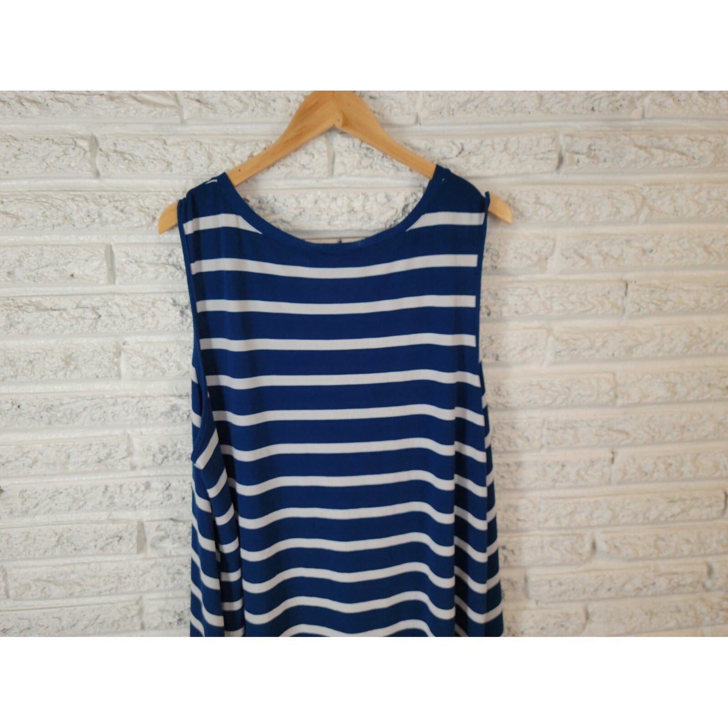 Lularoe Women Top 2XL Plus Tunic Sleeveless Dress Asymmetric Blue Stripe Casual