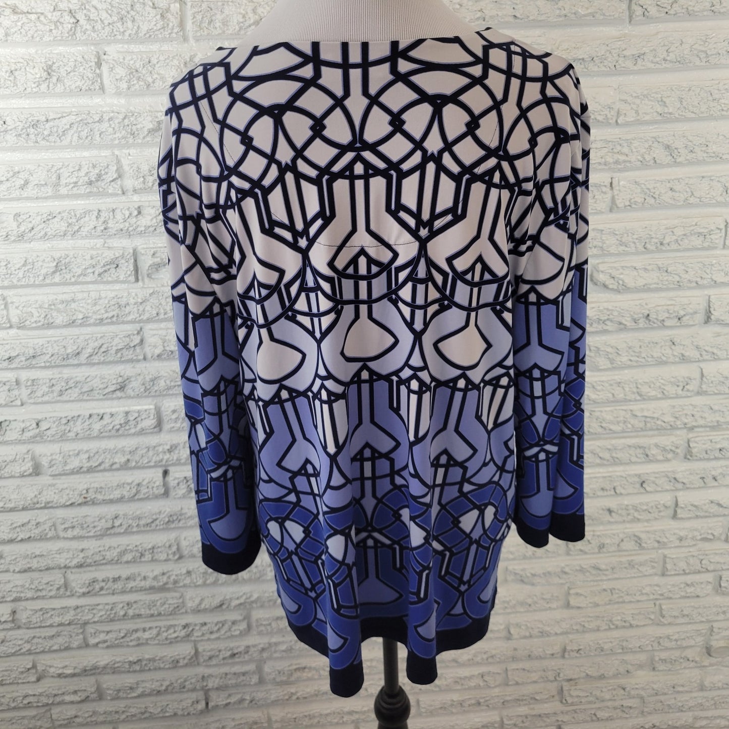 JM Collection Womens Top Extra Large 3/4 Sleeve Blue Geometric Beaded Poly Blend
