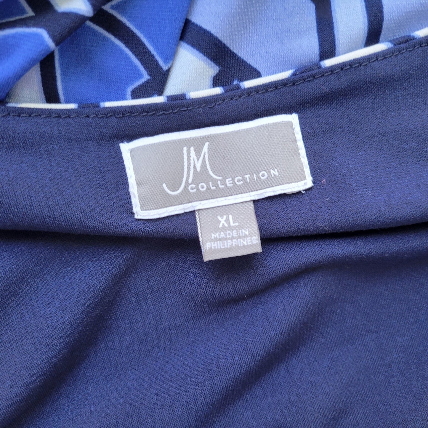 JM Collection Womens Top Extra Large 3/4 Sleeve Blue Geometric Beaded Poly Blend