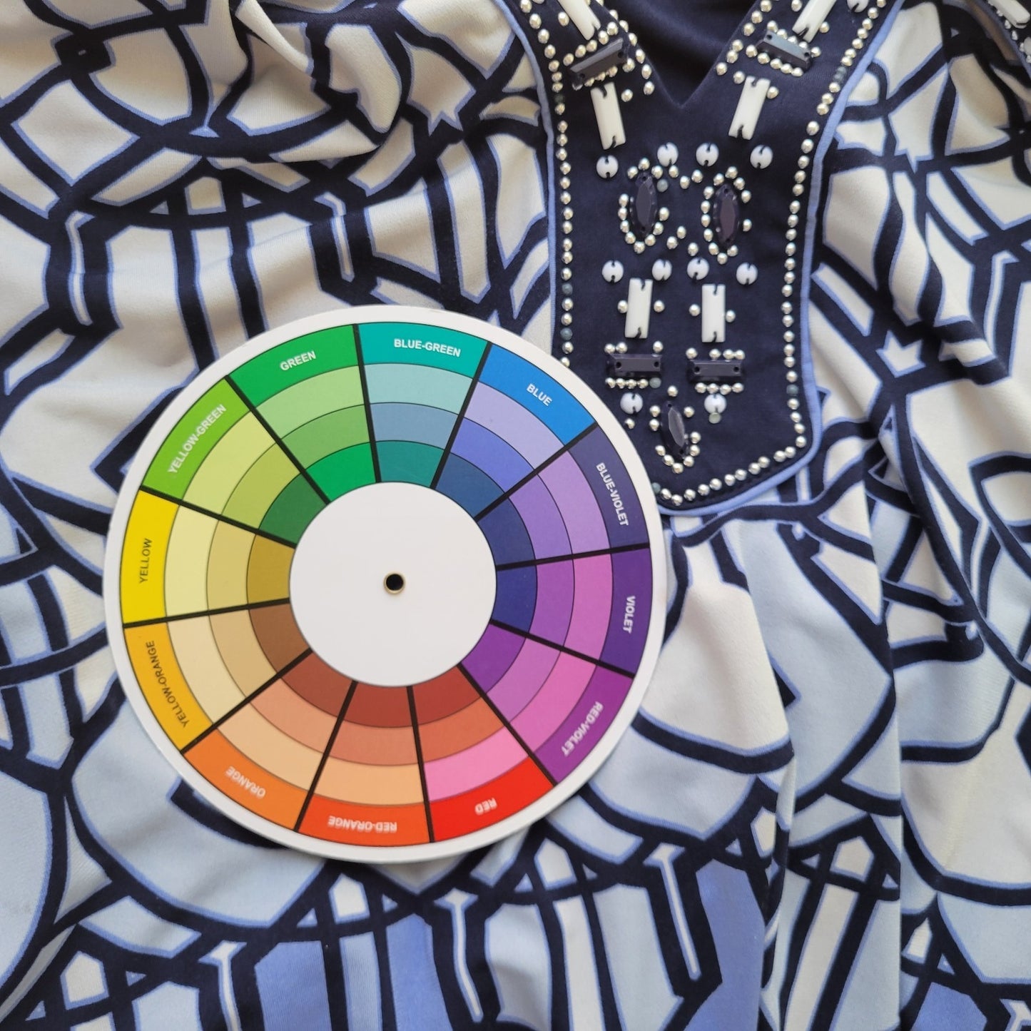 JM Collection Womens Top Extra Large 3/4 Sleeve Blue Geometric Beaded Poly Blend