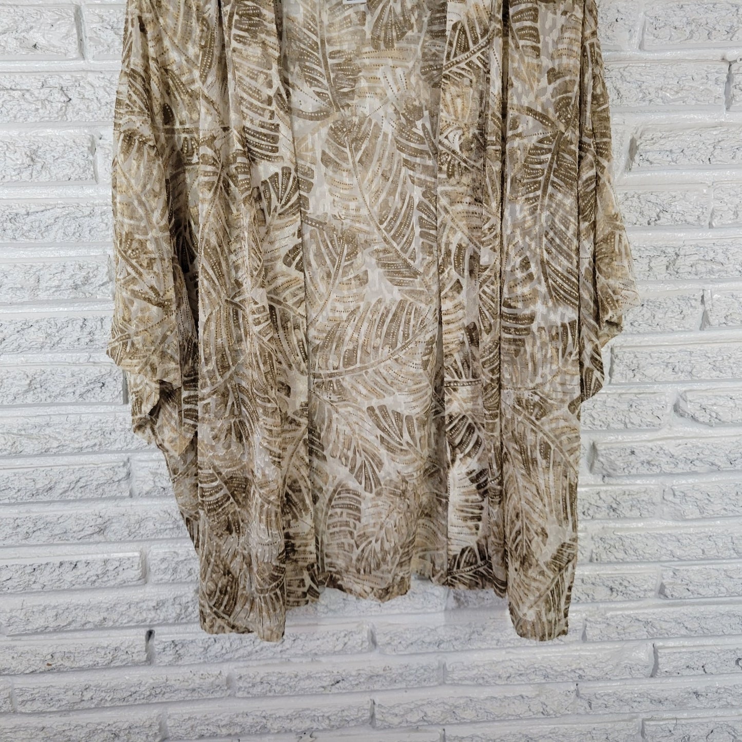 Ruby Rd 1X Plus Size Cardigan Duster Top Brown White Floral Metallic Open Front