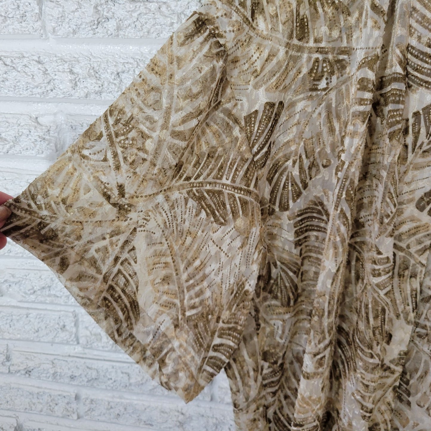 Ruby Rd 1X Plus Size Cardigan Duster Top Brown White Floral Metallic Open Front