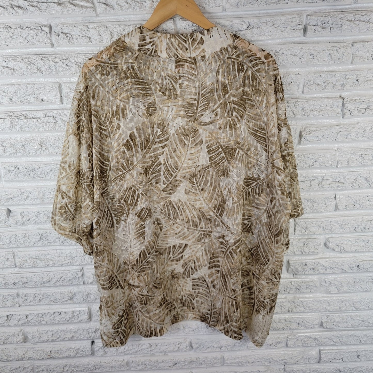Ruby Rd 1X Plus Size Cardigan Duster Top Brown White Floral Metallic Open Front