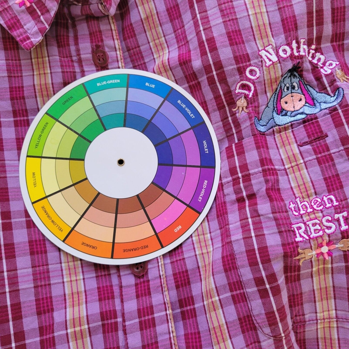 Disney Eeyore Womens Top 2X Plus Short Sleeve Purple Plaid Cotton Lightweight