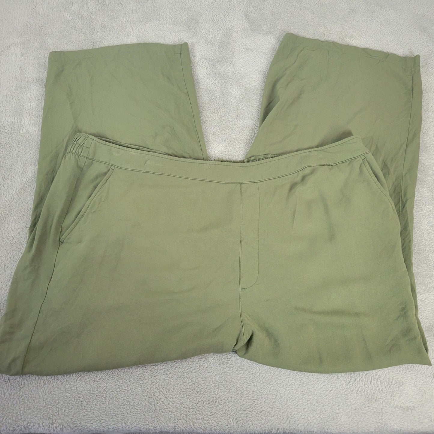 Old Navy Womens Pants 3X Plus Playa Wide Leg Green Pull On Pockets Casual Comfy