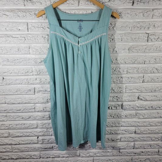 Croft Barrow Womens Pajama Top Extra Large XL Green Stripe Lightweight Cotton