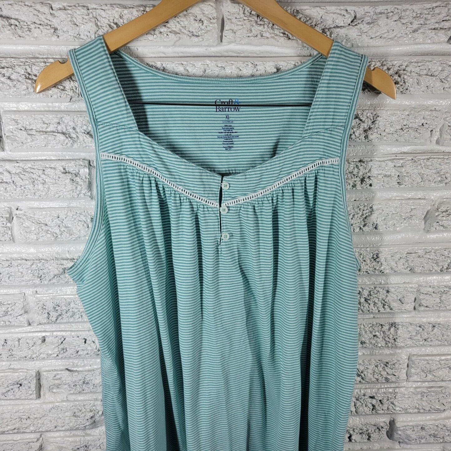 Croft Barrow Womens Pajama Top Extra Large XL Green Stripe Lightweight Cotton