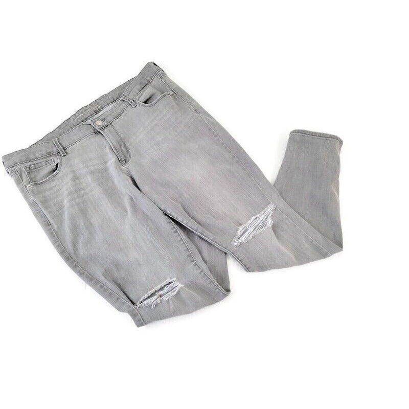 Old Navy Rockstar Women Jeans 18 Plus Regular Skinny Leg Distressed Zip Gray