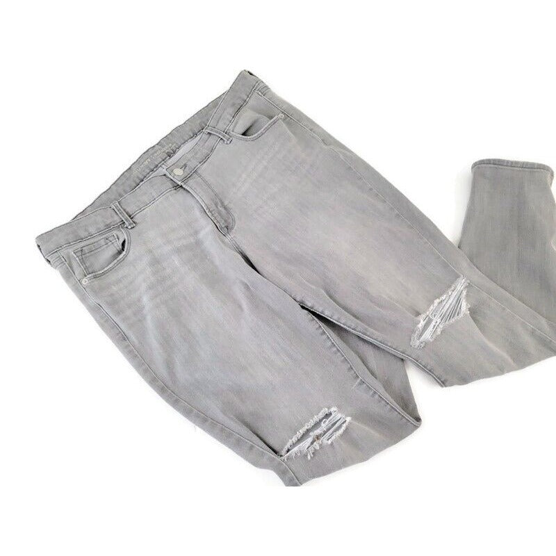 Old Navy Rockstar Women Jeans 18 Plus Regular Skinny Leg Distressed Zip Gray