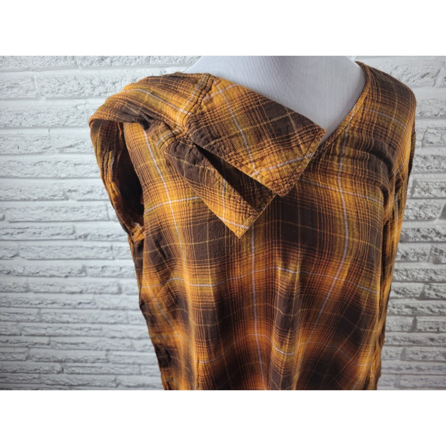 Time Tru Womens Top XXL 20 Plus Long Bell Sleeve Brown Plaid Casual Tied Hem